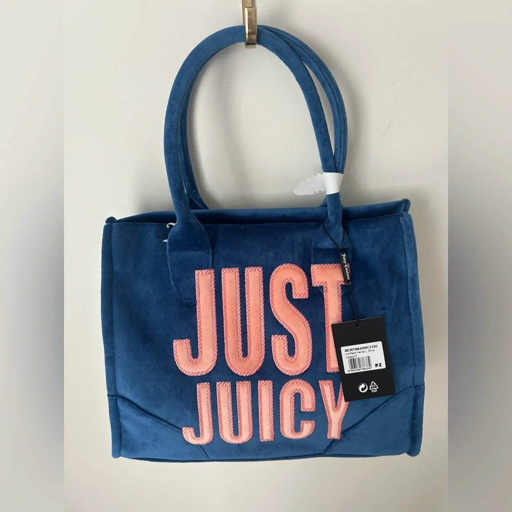 Blue and pink Just Juicy velour tote Bag